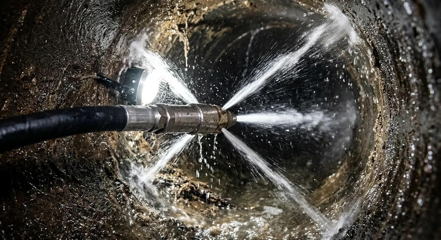High-pressure hydro jetting nozzle cleaning sewer pipe for Trenchless Sewer Repair in Earl